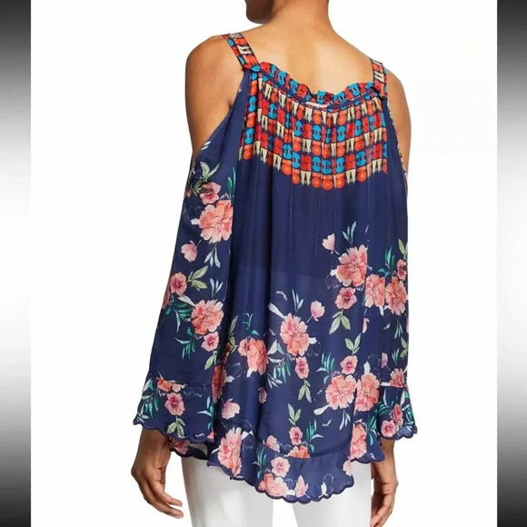 Johnny Was Oceane Printed Floral Cold-Shoulder Long Sleeve Top Small - Picture 2 of 7